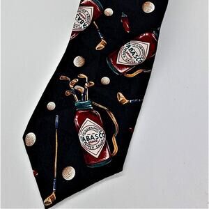 Tabasco Novelty Necktie Golf Bags & Clubs Tie Red Pattern Made USA All Silk